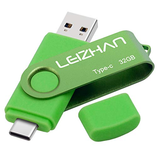 LEIZHAN USB Stick Type C Memory Stick 32GB Flash Drive OTG (On The Go) 2 w 1 pamięć USB C do telefonu typu C Smart Phone i MacBook (32GB, zielony)
