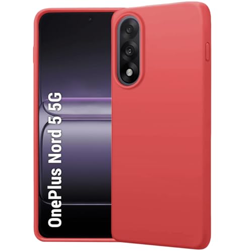 Image of LIRAMARK Liquid Silicone Soft Back Cover Case for OnePlus Nord 5 5G| Soft Micro-Fibre Lining Inside | Camera Protection Bump (Red)