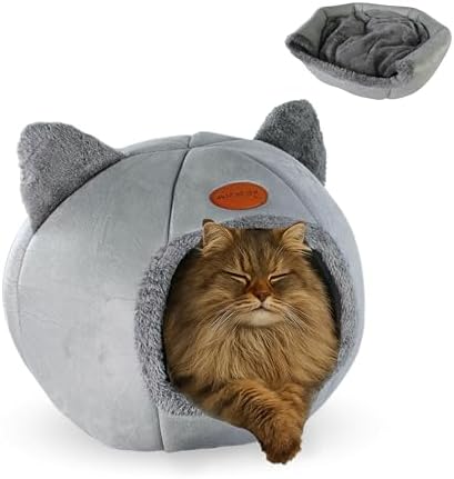 Mobiclinic® Pets, Cama para Gatos, Cueva Nido, Hellocatty, Tejido Suave, Apto Lavadora, Fácil de Plegar y almacenar, Antideslizante, Cojín Confortable extraíble, Esponja 25d, Diseño Moderno