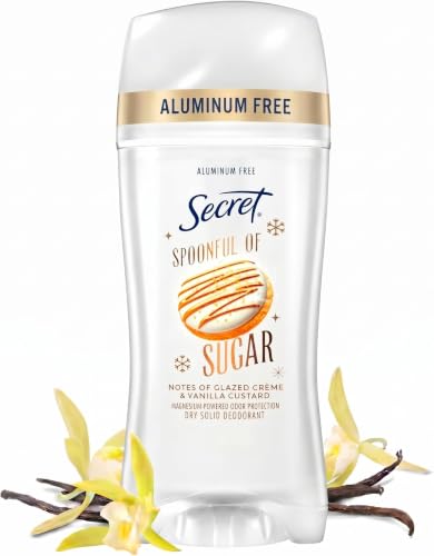 Image of Secret Aluminum Free Deodorant for Women, 48hr Odor Protection with Pro-Hyaluronic Acid, PH Balancing Minerals, Holiday Dry Solid, Spoonful of Sugar with Glazed Creme & Vanilla Custard Scent, 2.4 oz