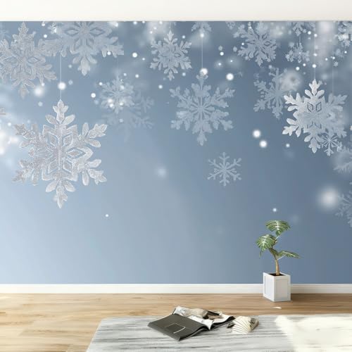 Papel Pintado Cielo De Copos De Nieve Simples 300 x 210 cm Fotomurales decorativos modernos de pared en tejido no tejido Gris Azulado, para murales fotográficos para salón o dormitorio