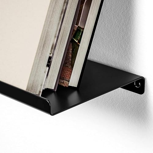 Image of OrganizeMee 24 Inch Black Wall Shelf - Metal Floating Shelf for Wall, Wall Mounted Shelves, Modern Wall Shelf for Bedroom & Living Room Storage, Minimalist Wall Mount Shelf (62cm Long X 20.9 Cm deep)