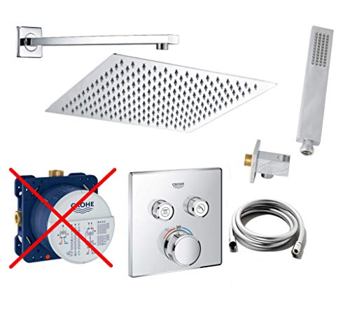 vanvilla Duschsystem mit Unterputz Duscharmatur von Grohe SmartControl Thermostat und vanvilla Regendusche mit Armatur mit Thermostat, Duschkopf eckig, Dusch-SET G02-ob poliert