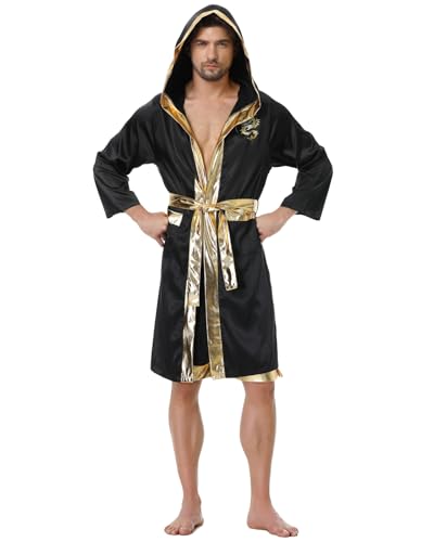 Yolsun Adult Men Boxing Costume Black Gold Boxer Hooded Robe And Shorts Set Halloween thumb #4