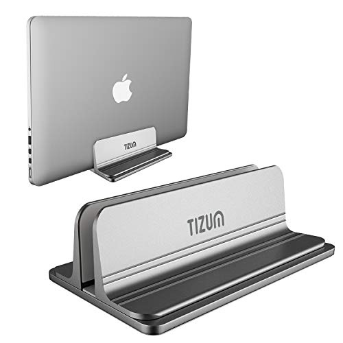Image of Tizum Vertical Laptop Stand for Desk with Adjustable Dock Width, Size & Space Saver Sturdy Desktop Laptop Holder with Anti Slip Silicone Mat, for All Laptops, Notebook, MacBook, Tablets, iPads, Grey