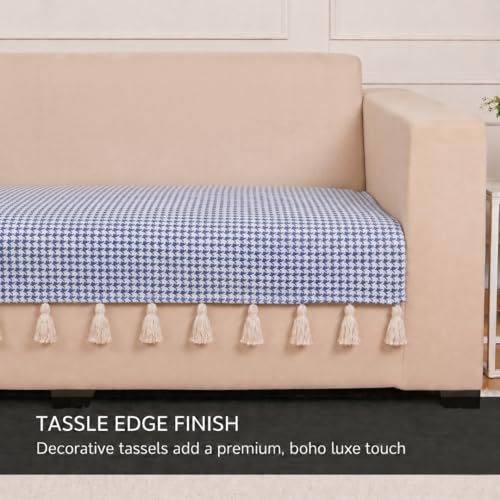 Image of STITCHNEST 'Nomad Weave Collection' 1 Seater Sofa Cover|Elegant Jacquard Fabric, Decorative Tassels, Washable & Durable for Modern Living39
