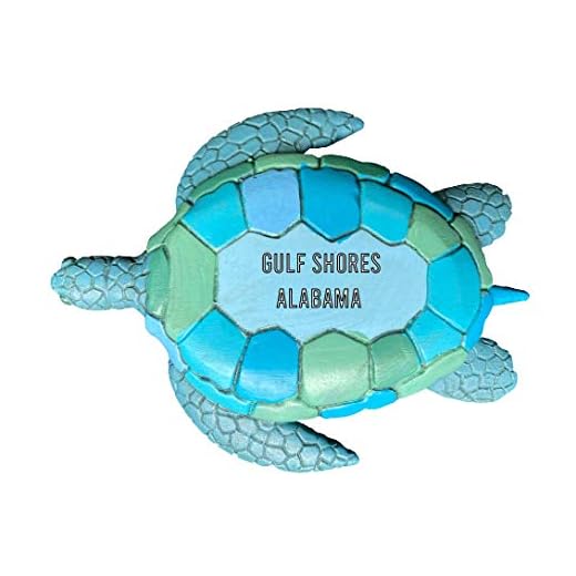 Gulf Shores Alabama Souvenir Hand Painted Resin Refrigerator Magnet Sunset and Green Turtle Design 3-Inch Approximately