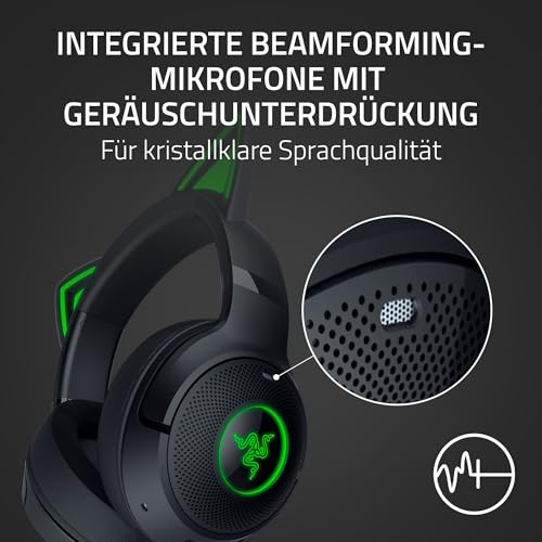 Razer Kraken Kitty V2 BT - Kabelloses Bluetooth RGB Headset mit Kitty Ears für Gaming und Streaming (325g, Triforce 40mm Treiber, Bluetooth 5.2, Noise-Cancelling-Mic, 40 Stunden Akku) Schwarz