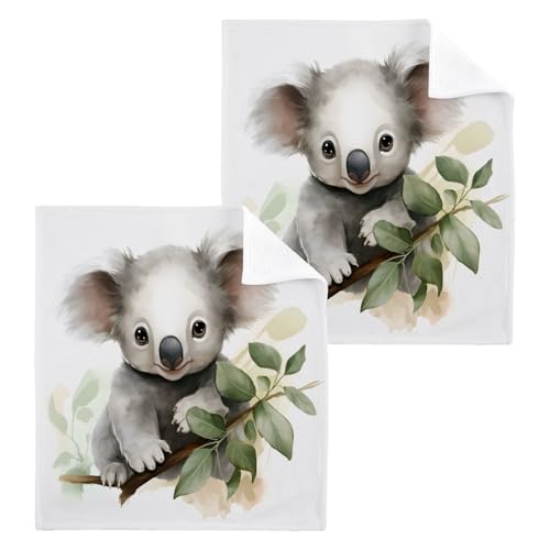 ALAZA Wash Cloth Set 100% Cotton Fingertip Towels Face Cloths Sets Koala Cute Highly Absorbent Soft Feel Set of 2