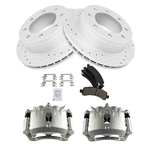 Image of TRQ Performance Rear Brake Calipers Ceramic Pads & Drilled Rotors Compatible with 07-08 GMC Savana 2500