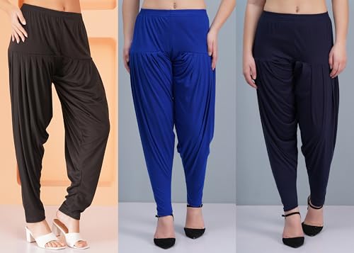 Image of Buy That Trendz Combo Offer (Pack of 3) Cotton Viscose Lycra Dhoti Patiyala Salwar Harem Bottoms Pants for Womens (White, Maroon, Black)