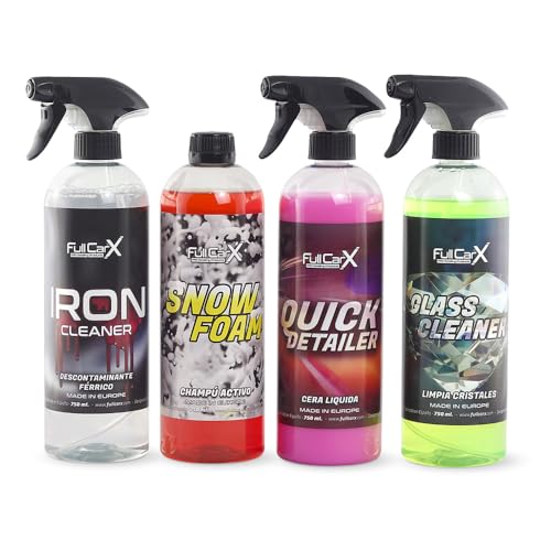 FULLCARX Kit Exterior Básico Limpieza Coche, Limpia Llantas Descontaminante Férrico, Champú Espuma A...