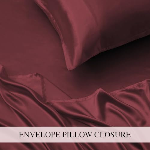Image of Homestan Satin Bedsheet for King Size Bed with 2 Pillow Covers, Modern Bed Sheet for Romantic Nights(100x108 inches, Maroon)