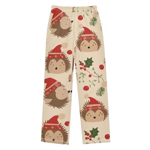 ZZXXB Hedgehog Holly Leaves Boys Long Pants Soft Trousers Elastic Waist Kids Lounge Bottoms with Pockets S-XL