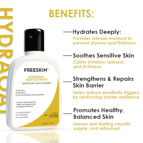 Image of Freeskin HYDRAOAT Gentle Face Wash for Sensitive Skin | Soothes, Hydrates & Repairs Skin Barrier | Non-Stripping Cleanser for Redness-Prone & Delicate | 125ml