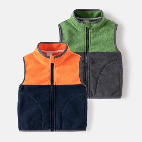 Boys and Toddlers' 𝐏olar Fleece Vest Full Zip Sleeveless Jacket Baby Girls Color Block Collar Toddler3