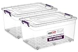 BH | 80L - 2 PCS Clear Large Plastic Storage Box with Lids on Wheels |Containers Multi Purpose use for Home, office, Kitchen, Toys, Clip Locked (80 Litres) - By BEST HOUSE