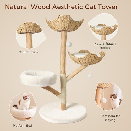 Torre para gatos moderna de madera, 47 pulgadas de alto miniatura 5
