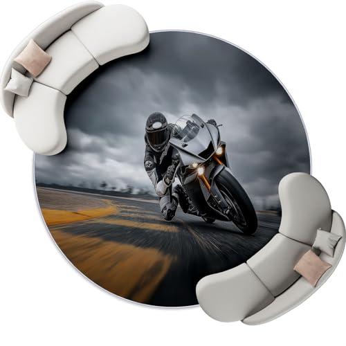 Genérico Alfombra Redonda para Sala de Estar - Deportes Motos Jinetes Lavable a Máquina Antideslizante Alfombra Redonda 90 cm, Gris Alfombras para Dormitorio Pasillo de Entrada