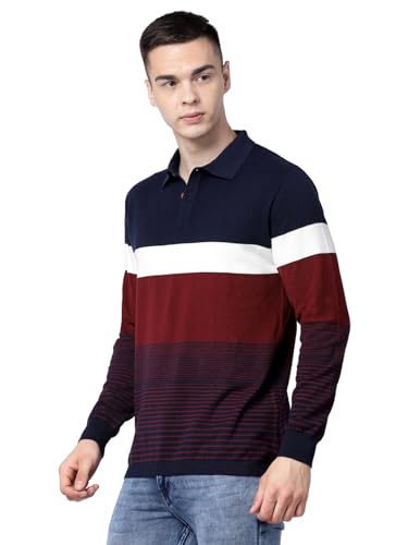 Image of Kalt Mens Basic Solid Full Sleeves Polo Cotton Blend Knitted Regular Fit Polo-Neck T-Shirts with Collar Stylish