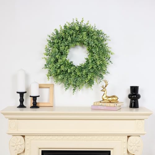 Image of 26 inch Large Artificial Eucalyptus Wreath, for Front Door Decor(Green) | Faux Large Greenery, UV-resistant, for Porch /Window /Wall /Farmhouse /Home /Outdoor /Spring /Summer /All Seasons Decor