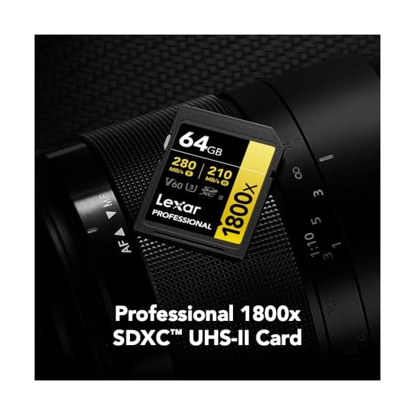 Lexar SDXC Professional 64GB 1800x UHS-II Serie Gold, Clase 10, U3, V60, Grabación de vídeo en 4K, Negro - Image 4