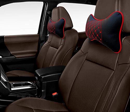 DETACHI Faux Leather Car Neck Rest Pillow/Cushion Set of Pillows Compatible with All Cars (Black, with RED Embroidery) - Pack of 2 Pieces (Image - 4)