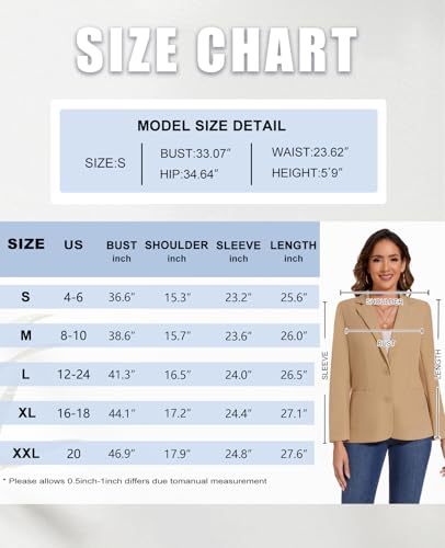 Women's Blazer Jackets Business 2-Button Open Front Long Sleeve Notch Collar Office Work Pocket Blazers3