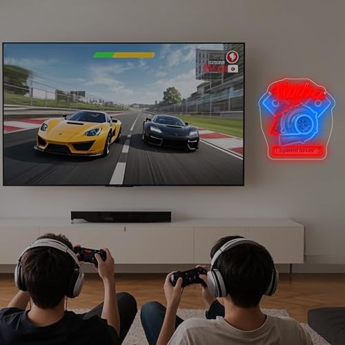 Image of Racer Turbo Neon Sign Led Light Up Sign Pop Art With UV Printed background Room Wall Decor Man Gaming Room, Kids Room, Bar Decoration, Birthday Party Gifts