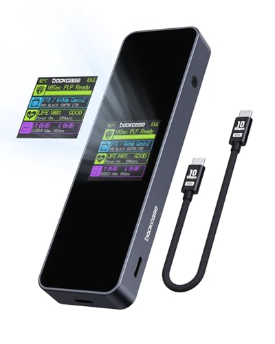 DOCKCASE Visual Smart M.2 NVMe SSD Enclosure,Support 10s PLP Prevents Write Data Loss,USB 3.2 Gen 2 Type-C (10 Gbps),fits NVMe PCIe/SATA NGFF Size 2230/2242/2260/2280,Support M-Key B+M Key UASP