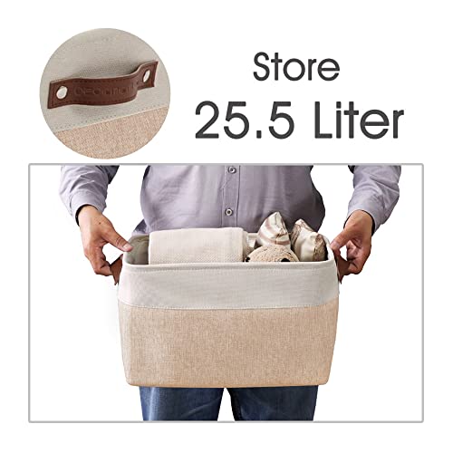 Image of DECOMOMO Foldable Storage Bin Collapsible Sturdy Cationic Fabric Storage Basket Cube W /Handles for Organizing Shelf Nursery Home Closet (Beige and White, Large - 15 x 11 x 9.5-4 Pack)