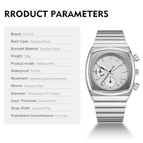 Image of CILOA Mens Watches Chronograph Stainless Steel Waterproof Date Analog Business Fashion Wristwatch for Men