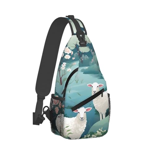 Bolso bandolera unisex con patrón flor de oveja miniatura 2