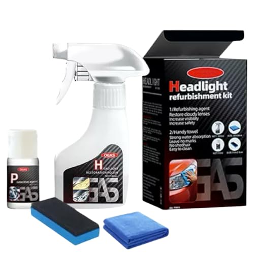 Automotive Headlamp Restoration Fluid Oxidized Kit, Headlight Restoration Polishing Kits, Headlamp Restoration kit for Yellowed, Headlight Refurbishing Agent, Repair Cleanser for All Vehicle Type