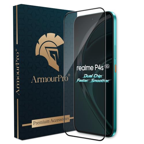 Image of ArmourPro Tempered Glass for Realme P4s - 9H Screen Protector with Black Border, Anti Scratch, Edge-to-Edge Coverage, HD Clarity, Smooth Touch, Case Friendly | Black