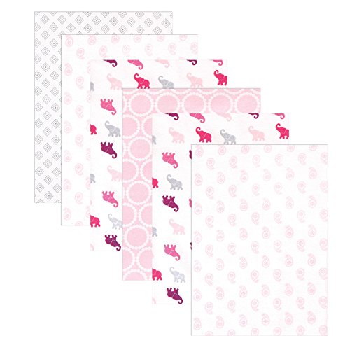 Image of Luvable Friends Unisex Baby Cotton Flannel Receiving Blankets, Elephants 6-Pack, One Size