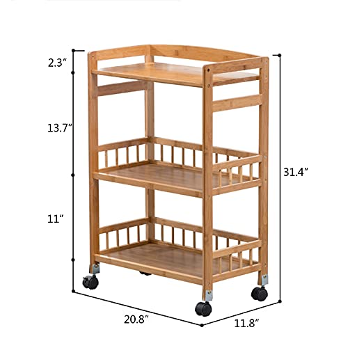 Akasping 3 Tier Bamboo Storage Cart Kitchen Removable Rolling Utility Cart Mobile Shelving Unit Organizer Storage Tower Rack Serving Cart For Kitchen Bathroom Laundry Narrow Places #TOP6