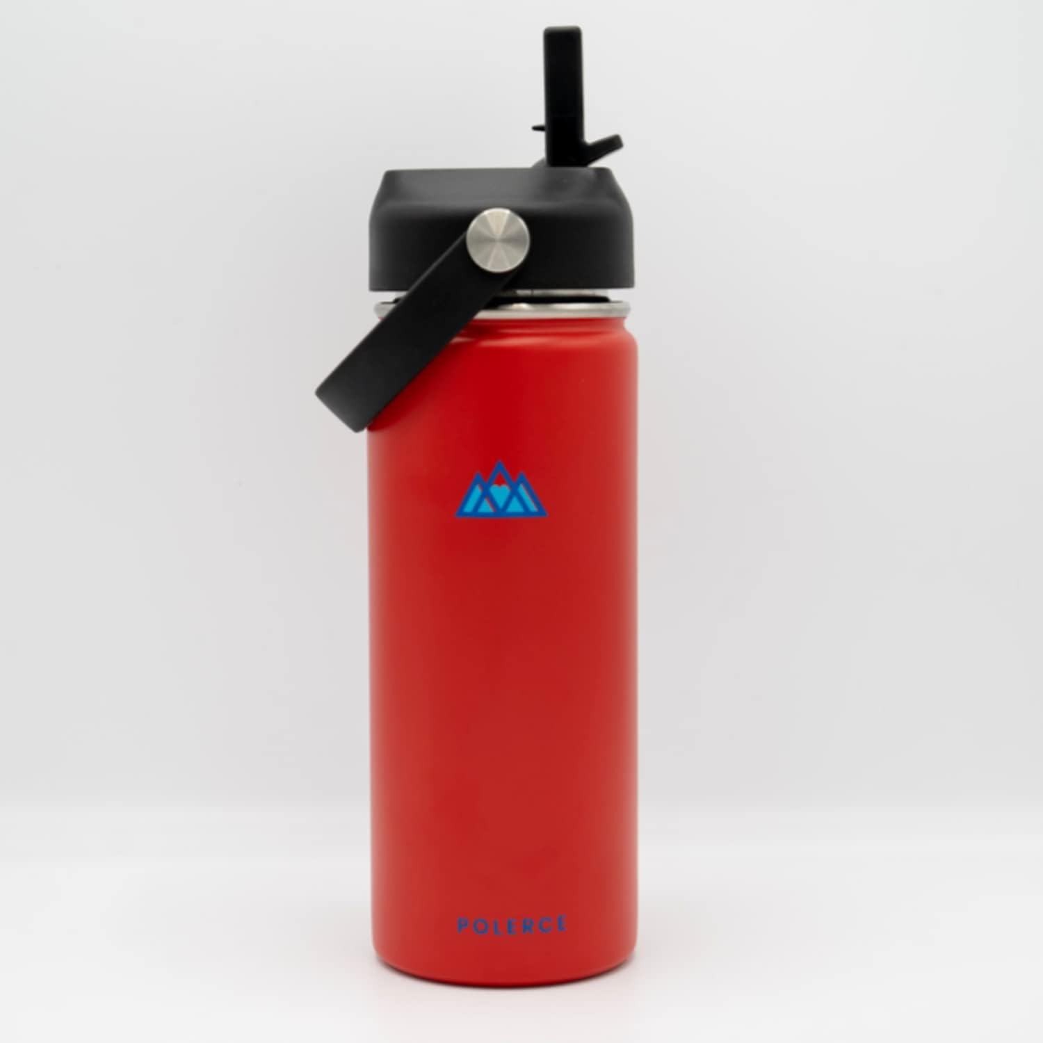 Vacuum Insulated Bottle with 3 Lids - Flex Straw Lid, Flex Lid, and Coffee Flip Lid - Stainless Steel Double Wall Thermally Insulated Flask - 5 Sizes - 5 Colors - by Polerce (18 Oz, Red)