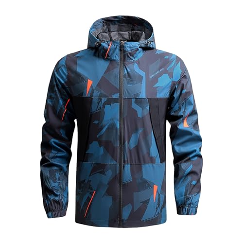 Mens Windbreaker Jackets Irregular Pattern Punching Jacket Long Sleeve Hooded Windbreaker Outdoor Hiking Jacket