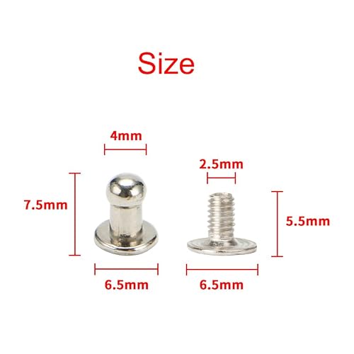 UPSTORE 50 Set 4mm Ball Head Stud Rivets Screw Back Round Head Button Nipple Rivet for Bag Belt Craft DIY Leather Decoration Silver Tone