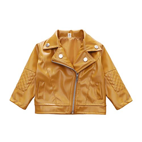 Image of Toddler Baby Boy Girl PU Faux Leather Coat Cool Lapel Oblique Zipper Jackets Spring Fall Winter Outerwear