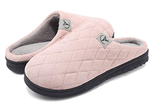 VIFUUR Femmes Confortable Pantoufles en Mousse À Mémoire en Laine-comme Doublure Doublure Hiver Chaud Intérieur Extérieur Antidérapant Semelle en Caoutchouc Slip sur Chaussures Rose 38/39 M