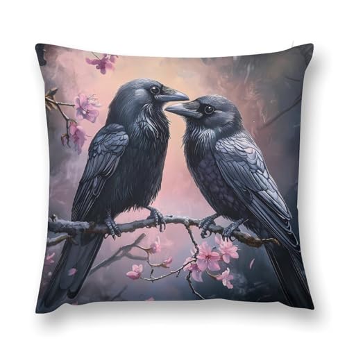 Black Crows Cherry Tree Branch Decorative Throw Pillow Covers Plush Cushion Protect Case for Sofa Bedroom 26 