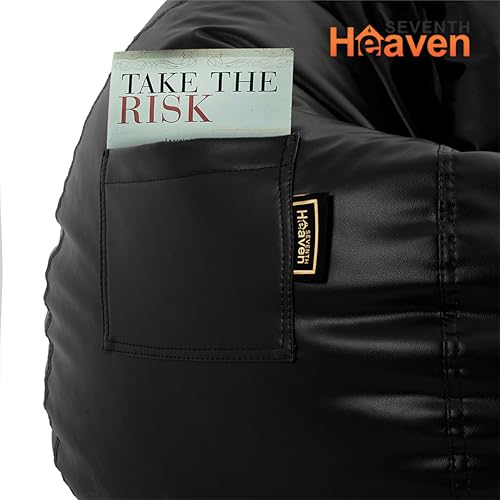 Image of Seventh Heaven 4XL Bean Bag Cover with Footrest and Cushion (Without Beans) | Premium Scratch Resistant Leatherette | (Leatherette Fabric - Black)
