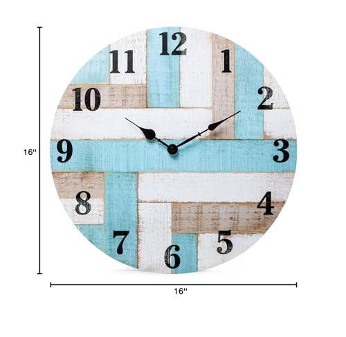 NIKKY HOME Vintage Coastal Shiplap Wall Clock - 16 Inch Coastal Battery Operated Silent Non Ticking Beach Blue Wood Clock for Nautical Bathroom, Kitchen, Living Room, Bedroom - Image 8