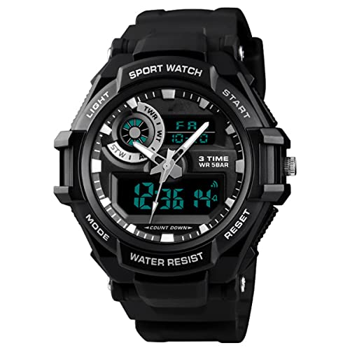 Reloj digital analógico para hombre, 50 m, resistente al agua, para deportes al aire libre, multifunción, luminoso, reloj electrónico para hombre, pulsera de poliuretano, negro, Correas Cover