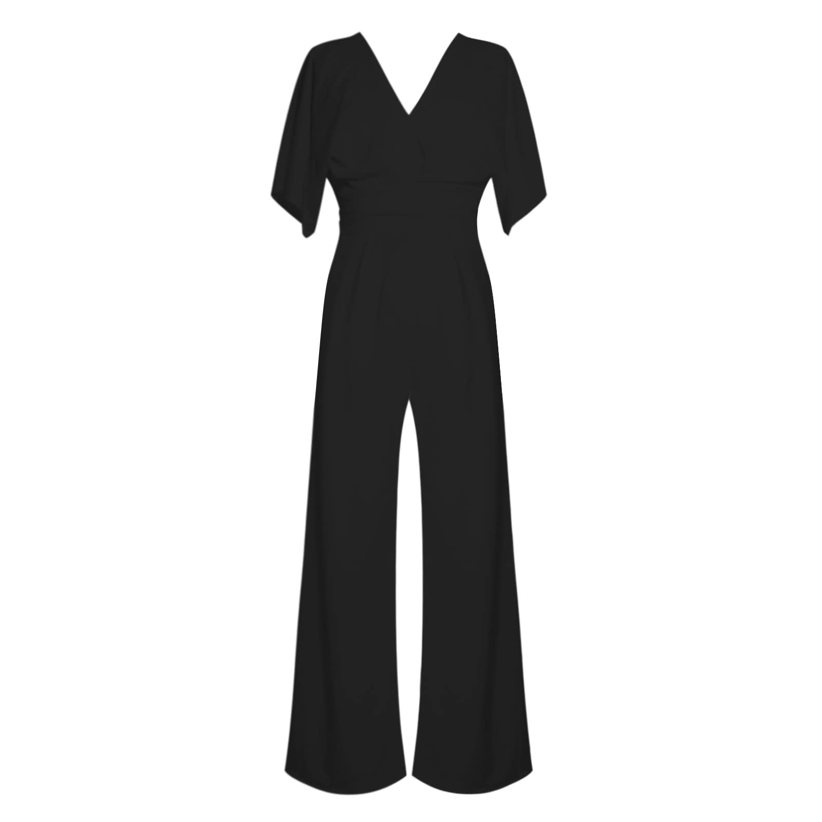 Generisch Mono de mujer con cuello en V manga larga pierna ancha alta para casual talla grande (negro, M)