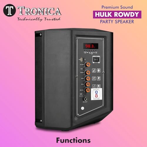 Image of TRONICA Hulk Rowdy PartyPal 2026 Upgraded 8 inch 80W Karaoke Portable Bluetooth Speaker with Dual Wireless Mic, TWS, USB, SD, FM, AUX, Recording & Remote | 6H Playback