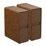 HOCAT 7.8' W Leather Narrow Nightstand Set of 2, Modern Fully-Assembled Bedside Table with 2 Drawers, White Night Stand Small Accent End Table & Side Table for Bedroom, Brown