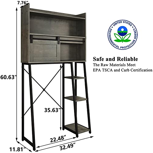 Furniouse Over The Toilet Storage Cabinet With Toilet Paper Holder Stand, Mass-Storage Over Toilet Bathroom Organizer With Sliding Barn Door, Space-Saving Toilet Rack, For Bathroom, Restroom, Laundry #TOP1